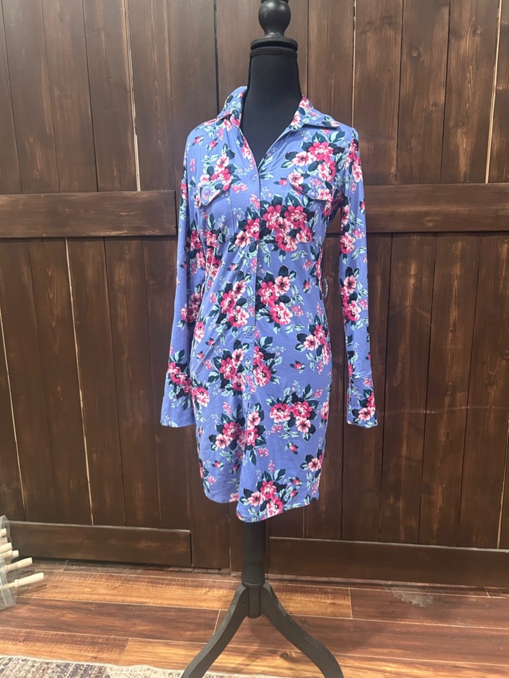 Ultra Flirt Lavender Floral Long Sleeve Shirt Dress